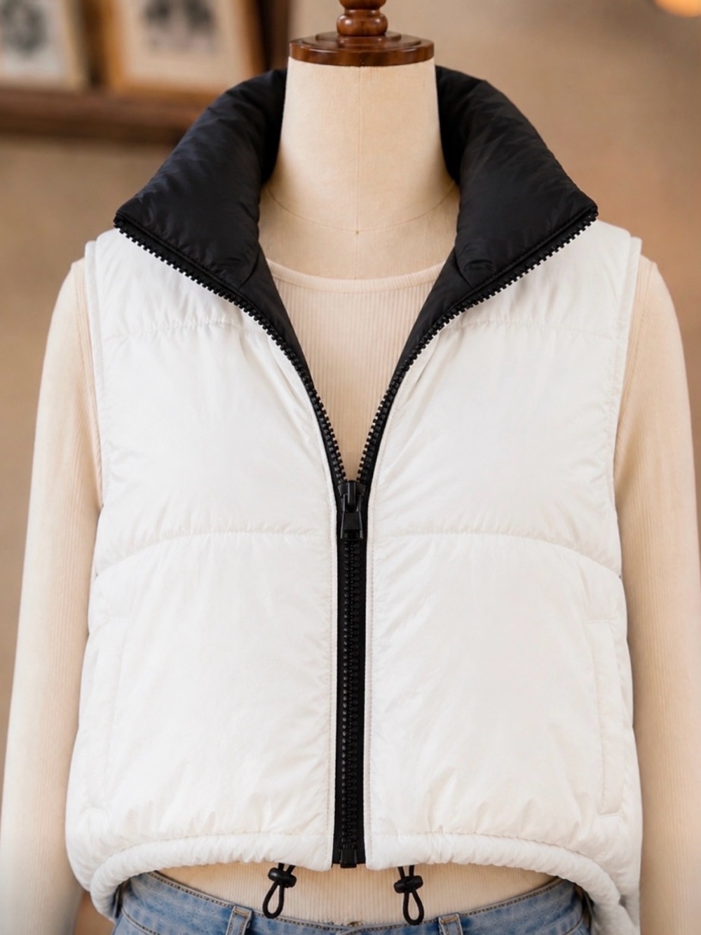Reversible Puffer Vest | Black & White | Quilted Lightweight